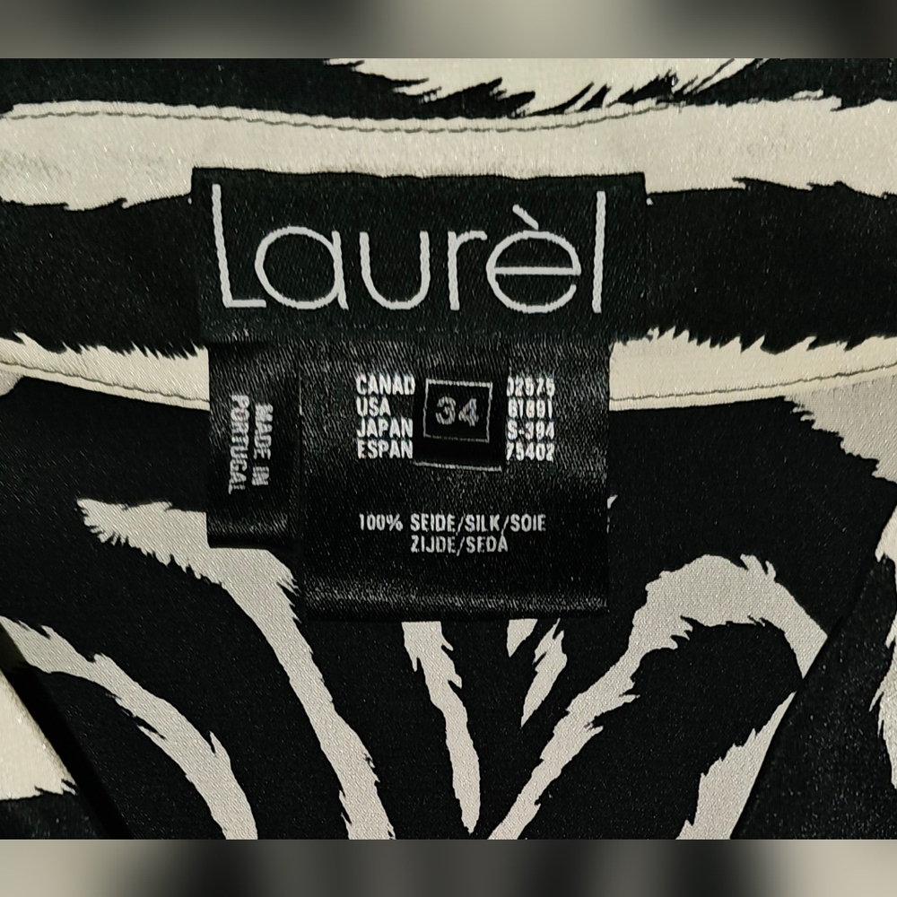 Laurel Silk Zebra Print Blouse Vintage Y2K Black Ivory Button Front EU 34 - Picture 14 of 15